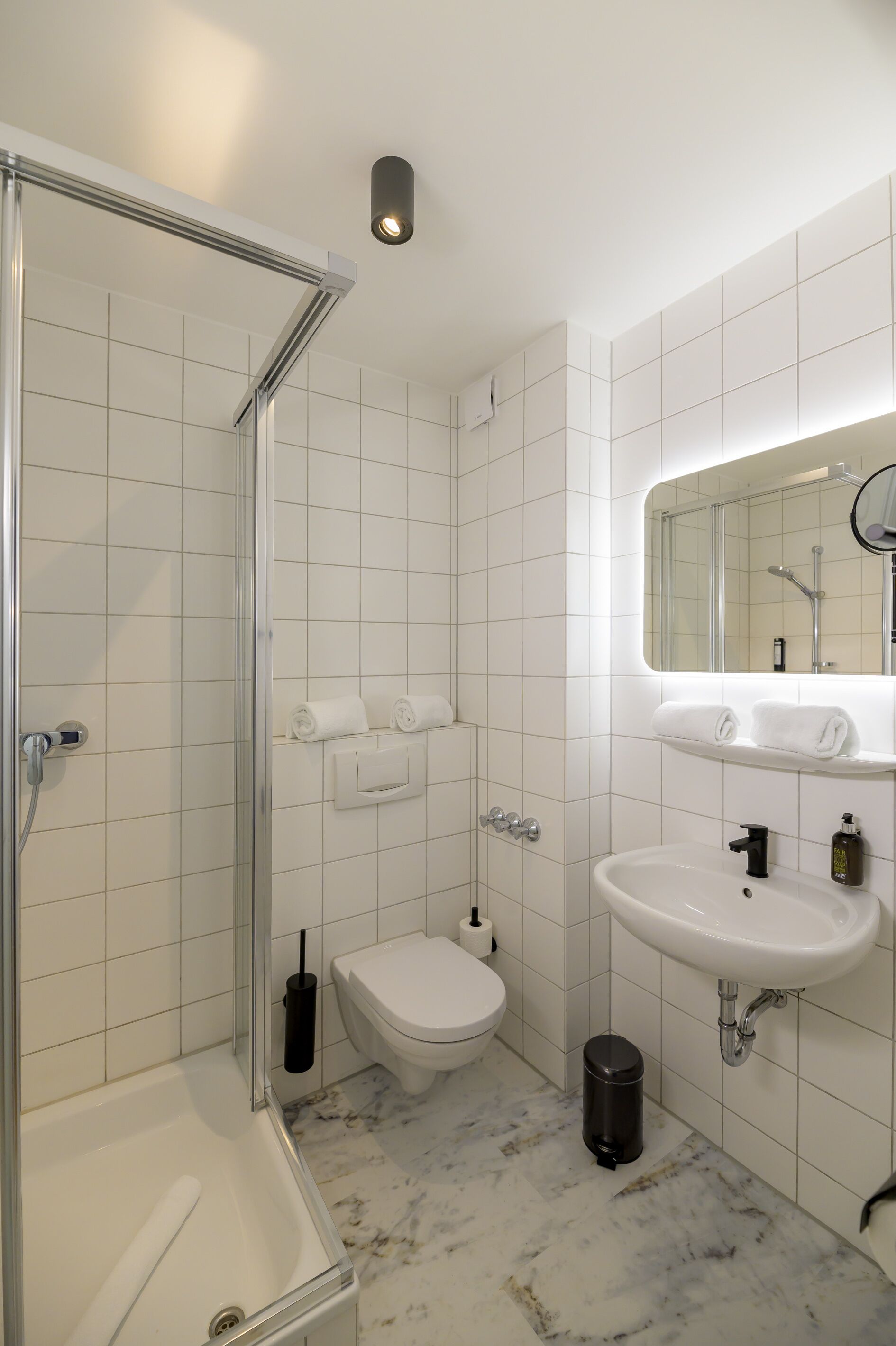 double room | bathroom | shower, hair dryer, towels, soap