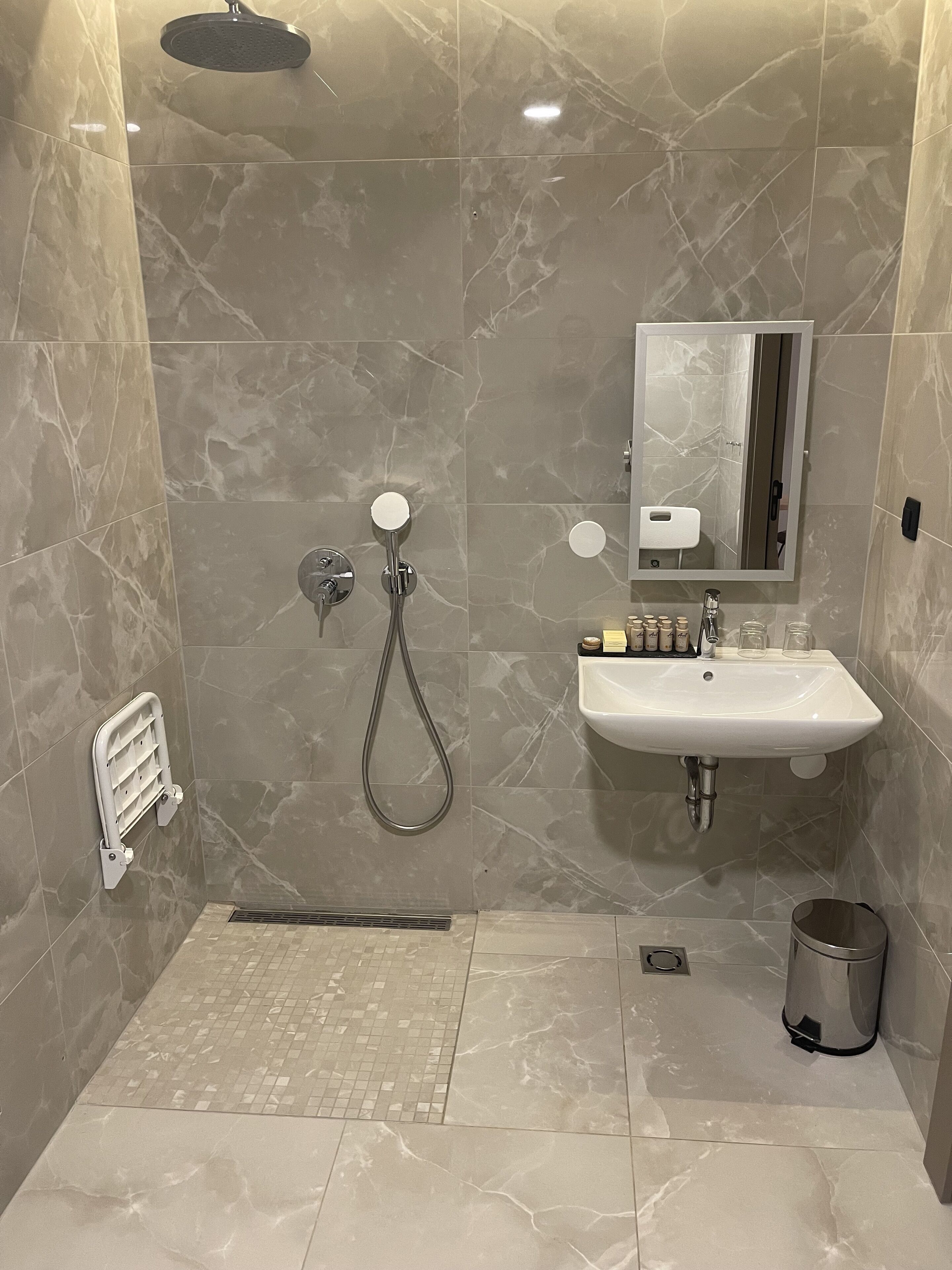 comfort room | bathroom | shower, rainfall showerhead, designer toiletries, hair dryer
