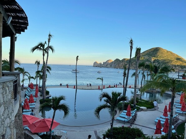 Outdoor pool, a heated pool - Spacious 4 bedroom 3.5 bath with a great view from building two second level. (Cabo San Lucas)