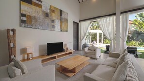 Exclusive Villa, 2 Bedrooms | Living area | 32-inch LCD TV with satellite channels, TV, DVD player - Villa Alice Satu by Villa Finder (Seminyak)