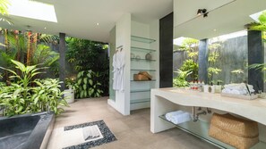 Exclusive Villa, 2 Bedrooms | Bathroom | Separate bathtub and shower, rainfall showerhead, hair dryer, bathrobes