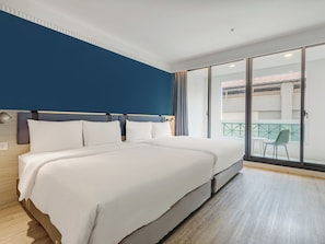 A hotel room with a large bed, a view of the outside balcony, and a modern design. - CHECK inn Select Taipei Nangang (Taipei)