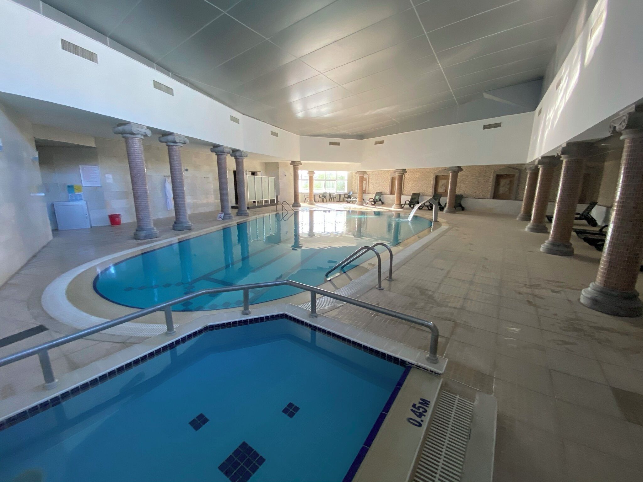 Indoor pool, open 8:30 AM to 11:00 PM, free cabanas, sun loungers