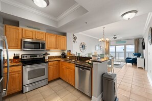 Fridge, microwave, oven, stovetop - Gulf Views | Indoor & Outdoor Pools, Lazy River, and Sauna | Direct Beach Access (Gulf Shores)