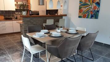 Villa | Private kitchen | Fridge, microwave, oven, stovetop