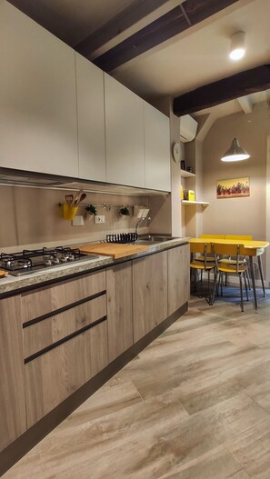 Fridge, microwave, oven, stovetop - Apartment with outdoor courtyard in the heart of Florence (Firenze)