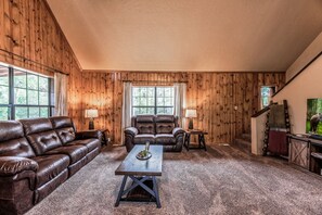 House, Multiple Beds, Fireplace, River View | Living area | TV, fireplace - Four Cubs by Ruidoso Vacation Rentals (Ruidoso)