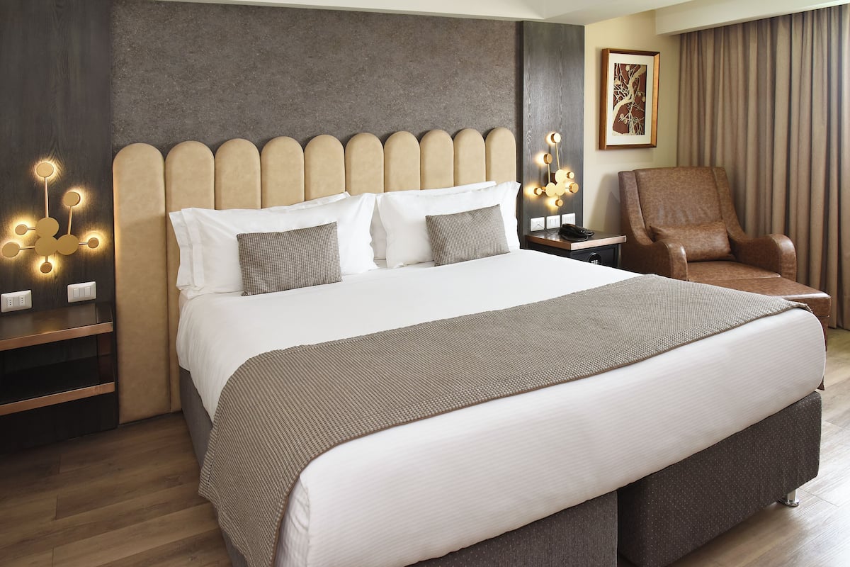Habitación, 1 cama de matrimonio grande, vistas a la ciudad | Caja fuerte, sistema de insonorización, wifi gratis y ropa de cama