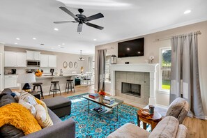 智能电视、壁炉、书