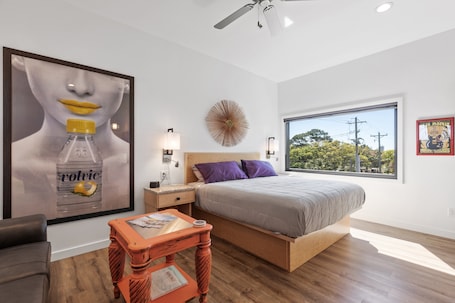 Iron/ironing board, free WiFi, bed sheets. Boutique Hotel Folly Room 4: King Studio - cozy porch views of the Folly River