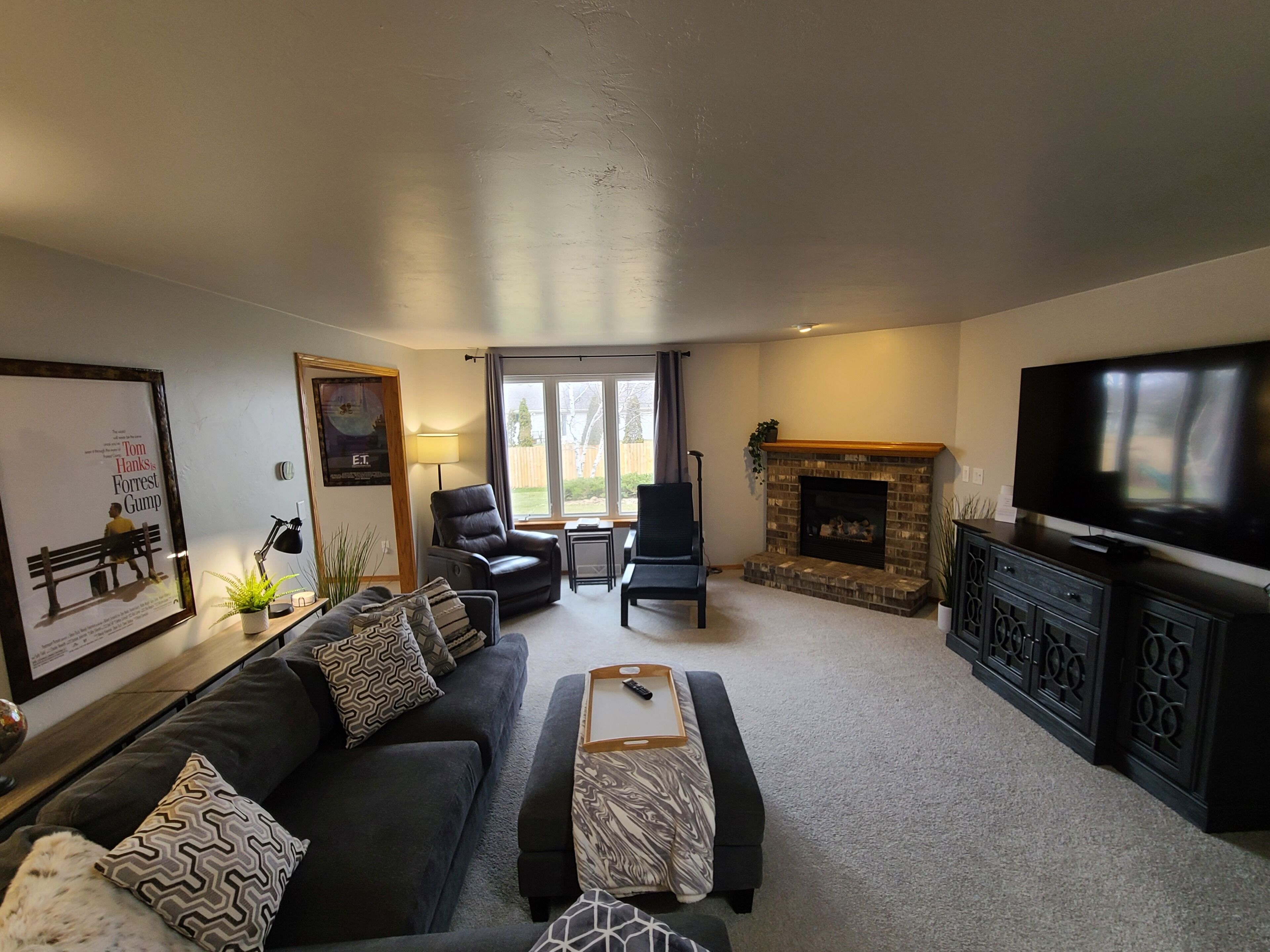 TV connectée, cheminée, lecteur de DVD