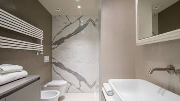 Suihku, hiustenkuivaaja, bidee, pyyhkeet