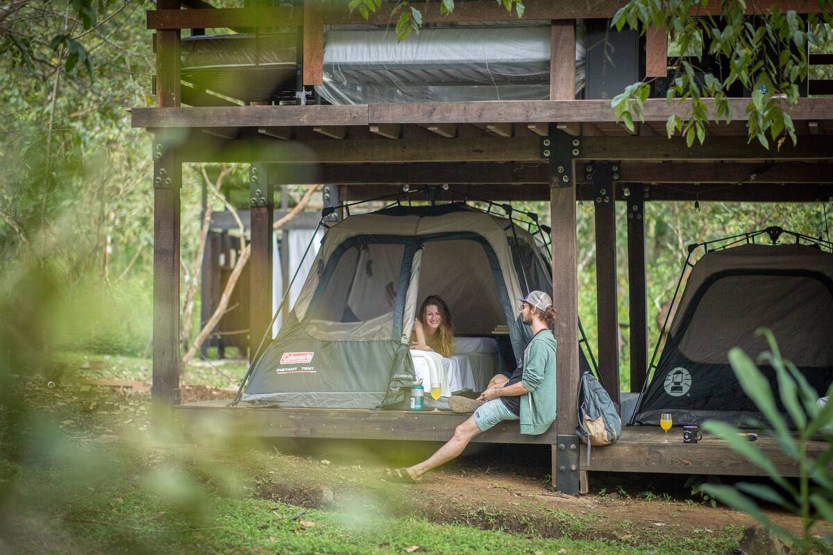 Comfort Tent | Hypo-allergenic bedding available, desk, laptop workspace