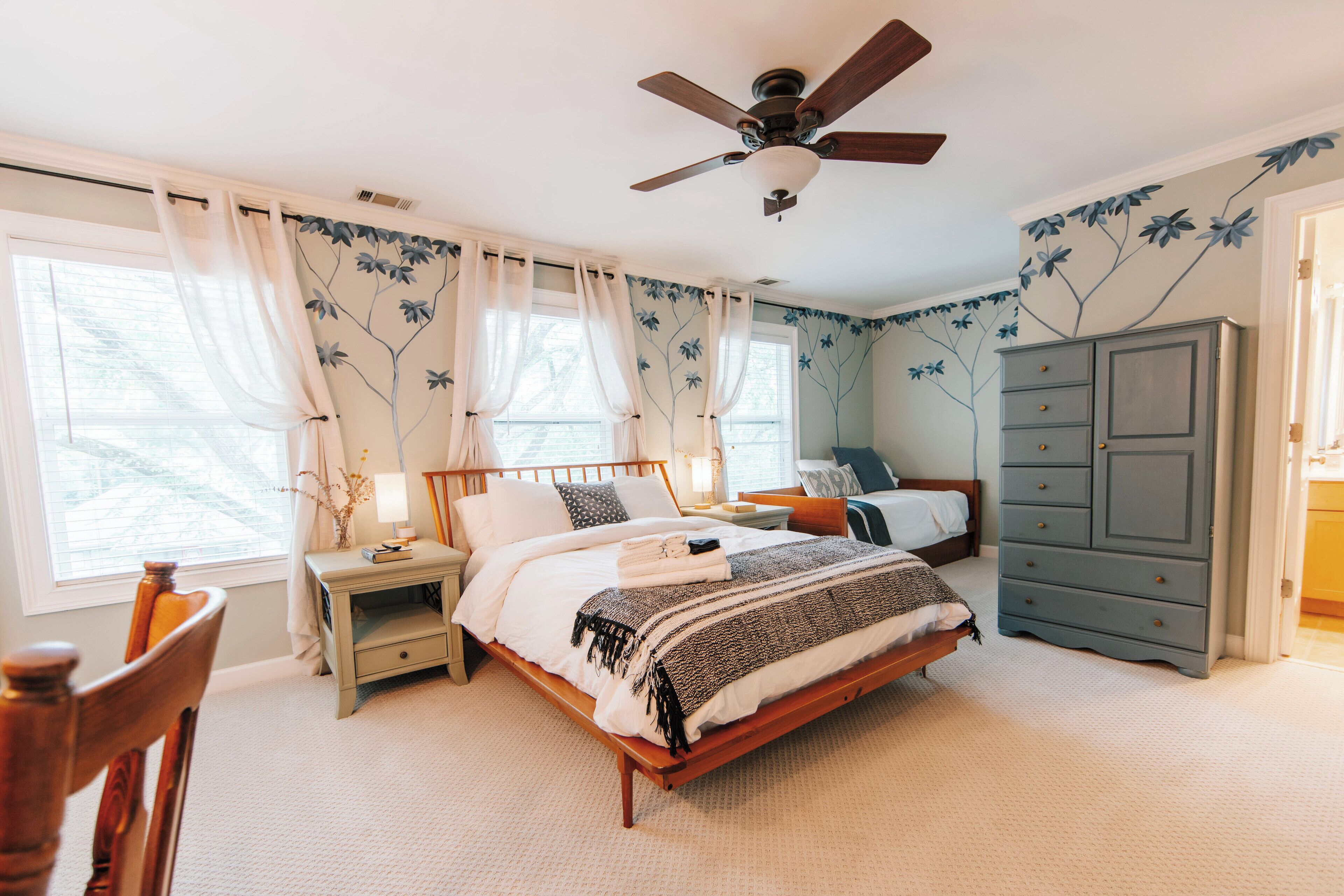 Sink into high-quality linens on a hand-crafted wooden bed frame.