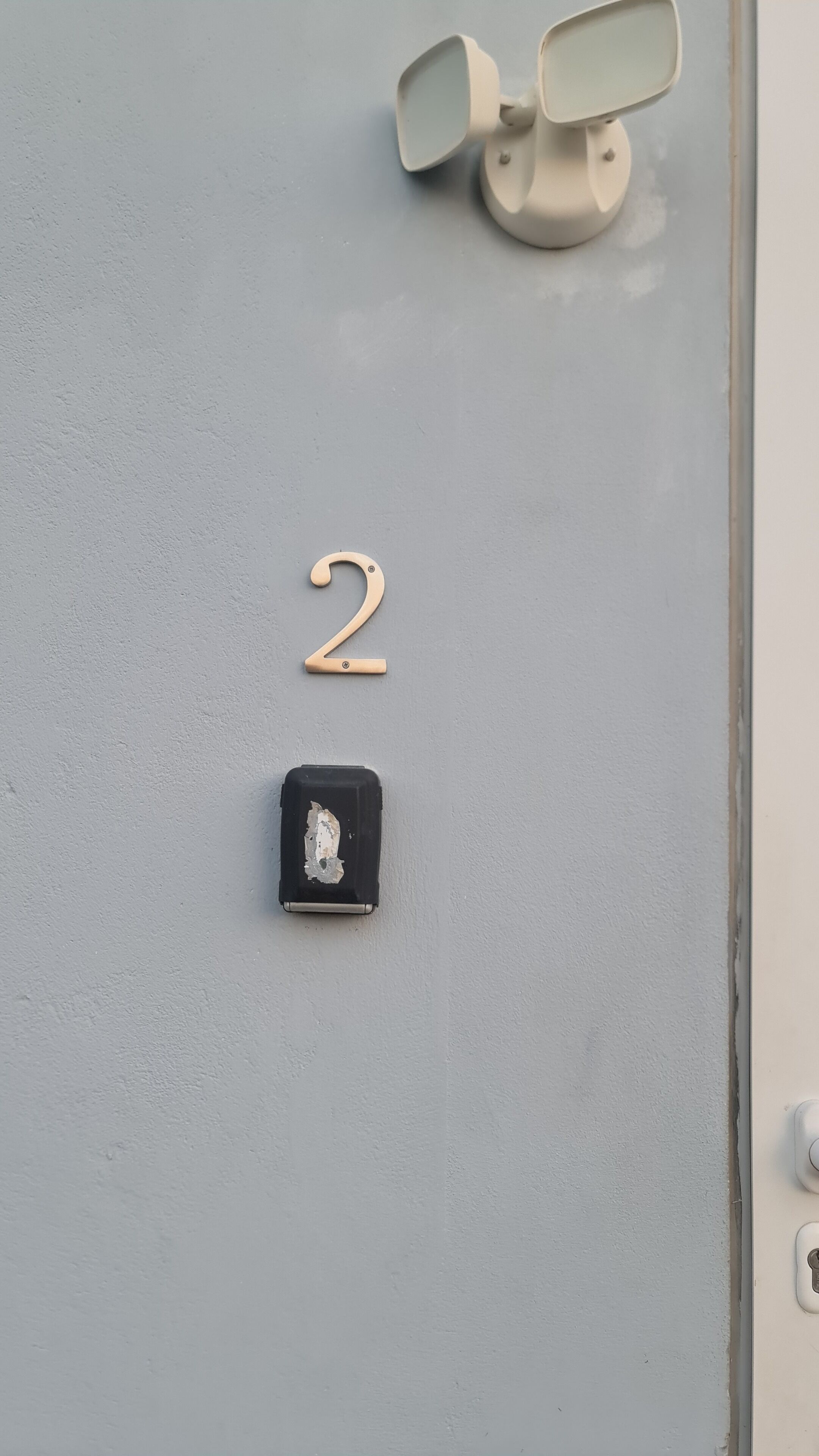 A door with a number '2' sign, a peephole, and a keyhole.
