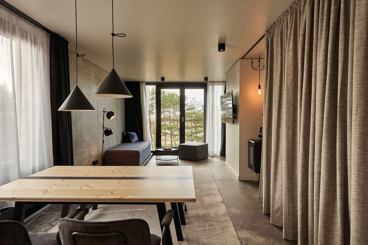 ocean drive suite, dike view | living area | 49-inch tv with satellite channels