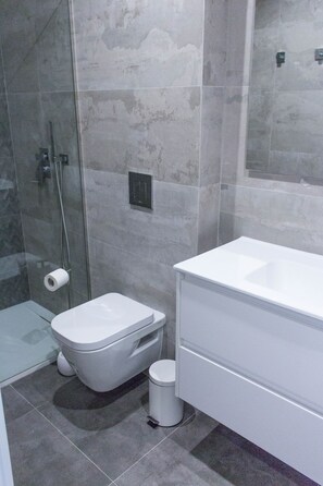 Douche, sèche-cheveux, serviettes fournies, papier toilette