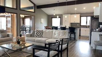 TV connectée, cheminée, livres