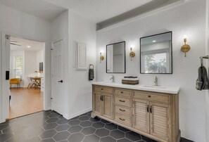 Bathtub, hair dryer, towels