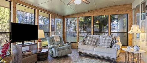 Televisión y chimenea