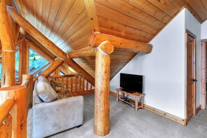 Een televisie, een open haard en een dvd-speler