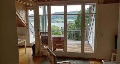 Vacation apartment for 3 on a hillside with a dream view of the lake