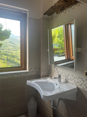 Douche, serviettes fournies, papier toilette