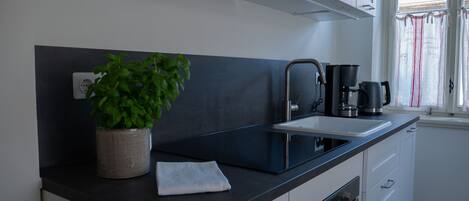 Réfrigérateur, micro-ondes, plaque de cuisson, lave-vaisselle