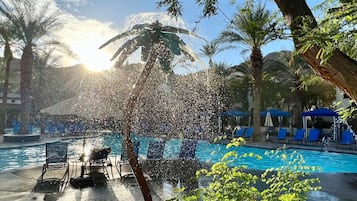 A heated pool, a lap pool, sun loungers