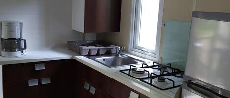 Fridge, microwave, coffee/tea maker