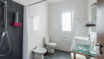 Ducha, secador de pelo, bidé y toallas