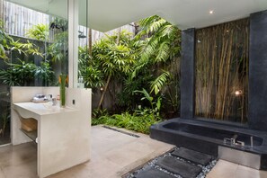 Exclusive Villa, 2 Bedrooms | Bathroom | Separate tub and shower, rainfall showerhead, hair dryer, bathrobes - Villa Alice Dua by Villa Finder (Seminyak)