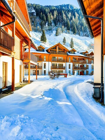 Here you can see the surroundings of the apartment. It's in a picture-perfect resort in the middle of the mountains, and in the winter there's feet of snow - so, "would you like to build a snowman with me?"