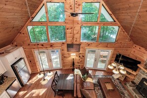 Smart TV, fireplace, DVD player, foosball