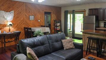 Smart TV, chimenea, reproductor de DVD y libros