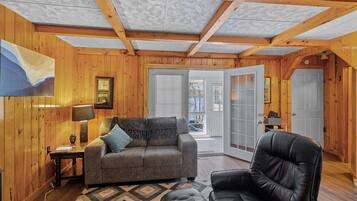 TV connectée, cheminée, livres