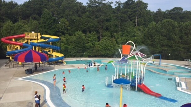 A water park with multiple slides and a pool area. - Tiny House Near Stone Mountain Park Minutes to Atlanta and FIFA.  (Lilburn)