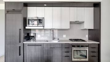 Fridge, microwave, oven, dishwasher