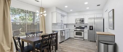 Fridge, microwave, oven, dishwasher