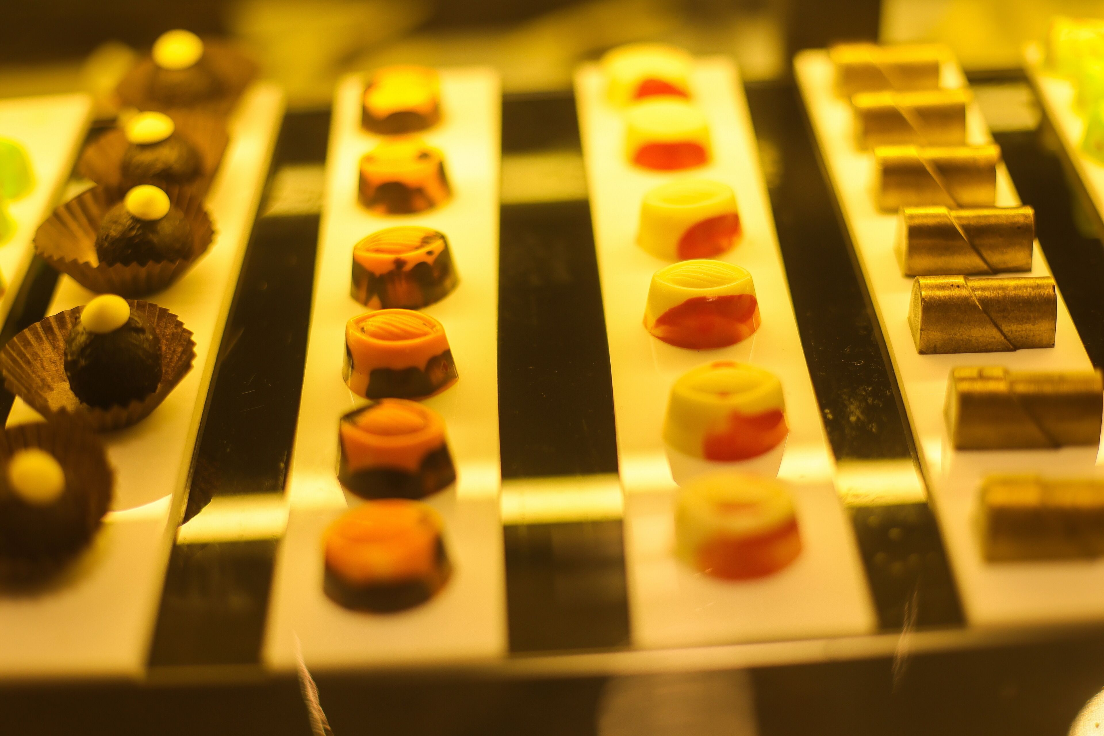 A selection of desserts arranged on a tray.