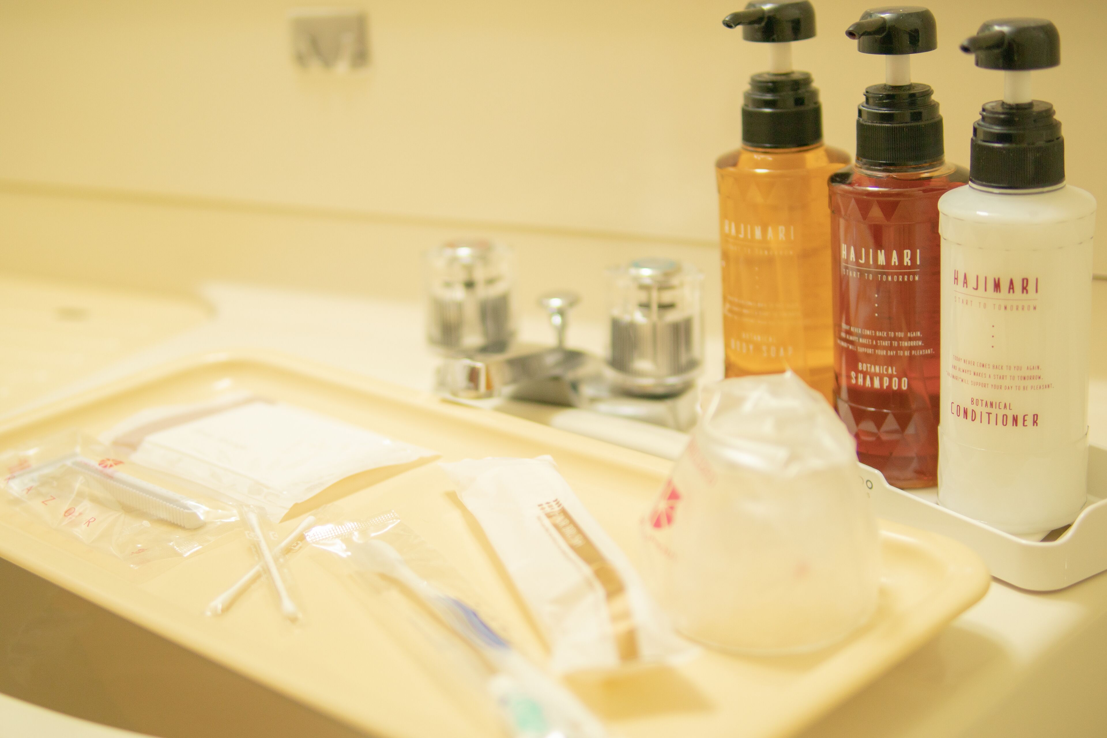 combined shower/bathtub, free toiletries, hair dryer, slippers