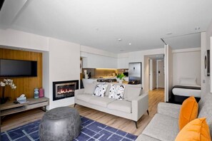 TV, fireplace