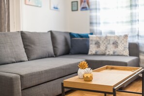 City Apartment | Living area | 41-inch flat-screen TV with satellite channels, TV - Athens Bright Suite by Cloudkeys (Athens)