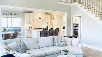 Smart TV, fireplace, video games, DVD player