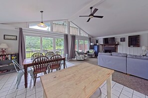 Smart TV, fireplace, table football, ping pong