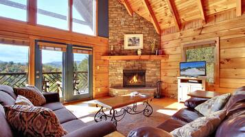 Flat-screen TV, fireplace