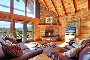 Flat-screen TV, fireplace