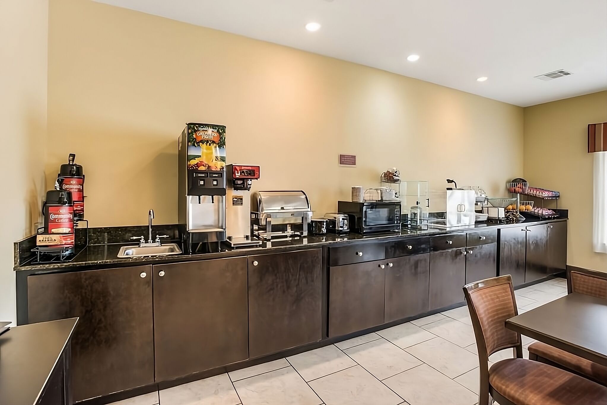Choose your favorites from the breakfast counter, ready each morning.