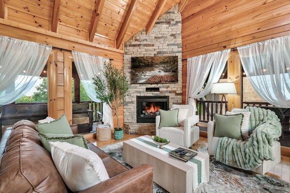 Smart TV, fireplace, video games, DVD player