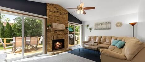 Smart TV, fireplace, table tennis, books